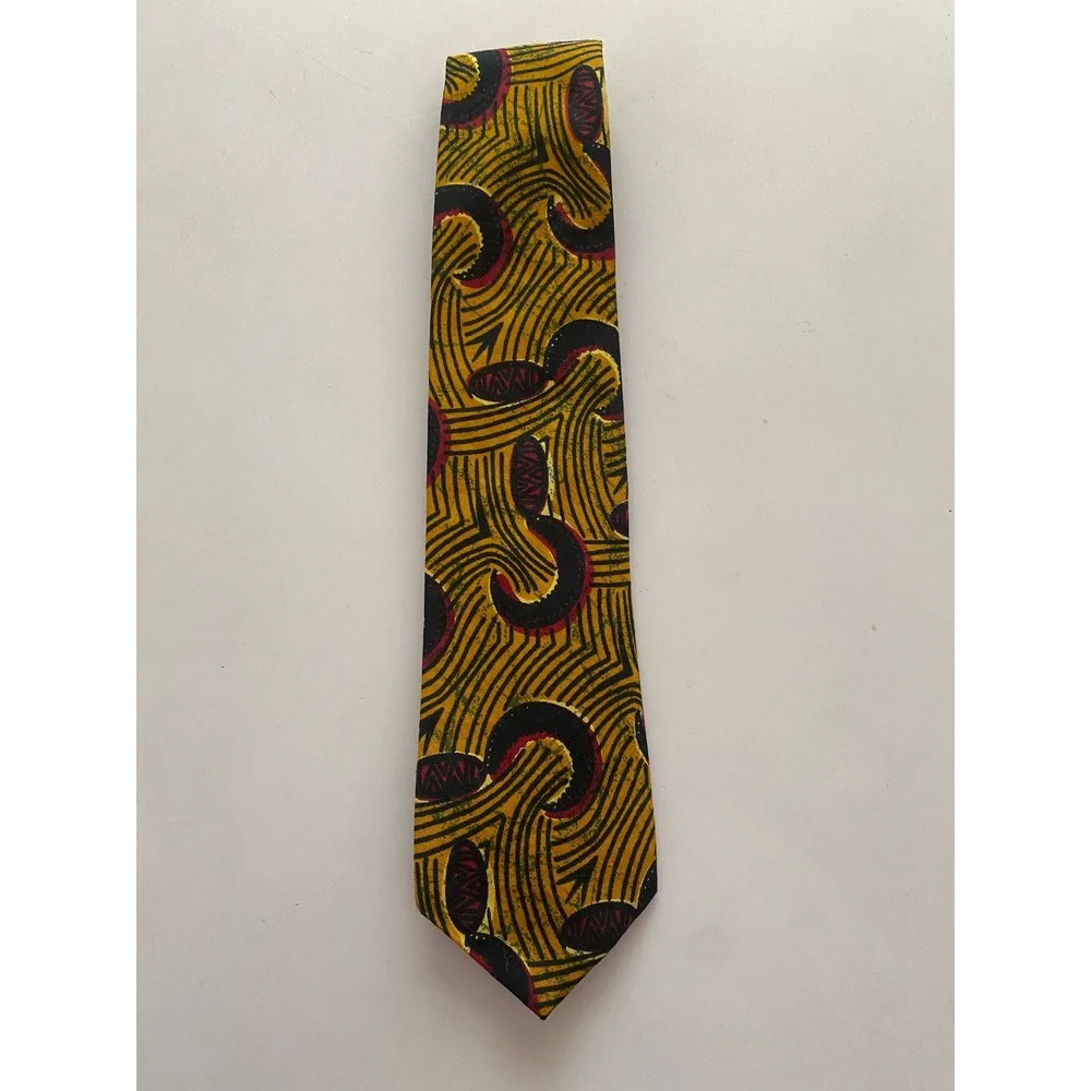 Vintage Banana Republic Safari & Travel Co Mens Cotton Tie Yellow Wax Print USA